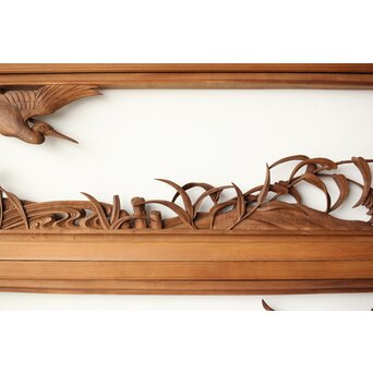 横山典行 井波木彫欄間 鷺 2枚1組　R0434 