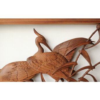 横山典行 井波木彫欄間 鷺 2枚1組　R0434 