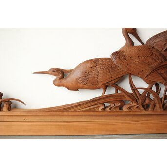 横山典行 井波木彫欄間 鷺 2枚1組　R0434 