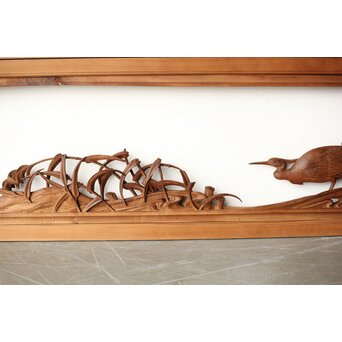 横山典行 井波木彫欄間 鷺 2枚1組　R0434 