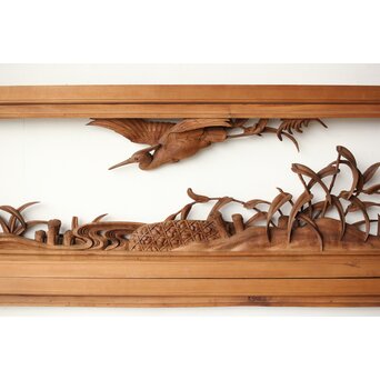 横山典行 井波木彫欄間 鷺 2枚1組　R0434 