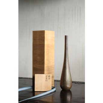 人間国宝 金森映井智/栄一 朧銀 曽呂利/四分一花器　M431 