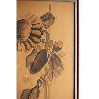 寺崎広業/廣業 ひまわり 紙本額装　Z553 