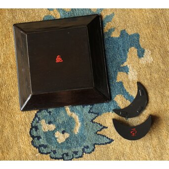 飛来一閑 三日月香合/平方茶入盆　Q369 