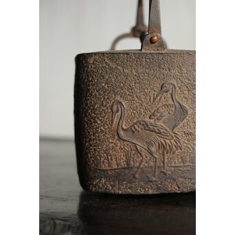 狩野探幽 群鶴図 松竹梅意匠 銀象嵌平手 蒔絵蓋 銚子　M436 