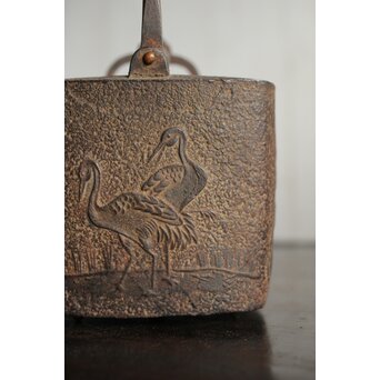 狩野探幽 群鶴図 松竹梅意匠 銀象嵌平手 蒔絵蓋 銚子　M436 