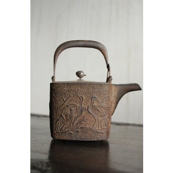 狩野探幽 群鶴図 松竹梅意匠 銀象嵌平手 蒔絵蓋 銚子　M436 