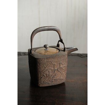 狩野探幽 群鶴図 松竹梅意匠 銀象嵌平手 蒔絵蓋 銚子　M436 