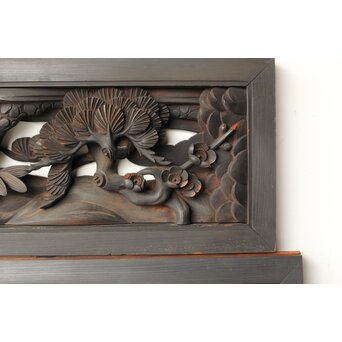 寺院欄間 木彫松竹梅に鳳凰 2枚1組　R0439 