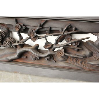 寺院欄間 木彫松竹梅に鳳凰 2枚1組　R0439 