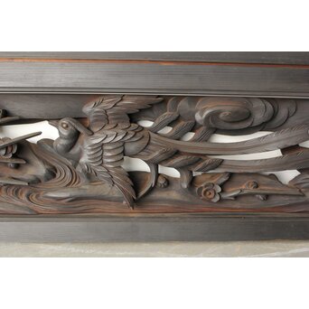 寺院欄間 木彫松竹梅に鳳凰 2枚1組　R0439 