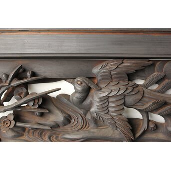 寺院欄間 木彫松竹梅に鳳凰 2枚1組　R0439 