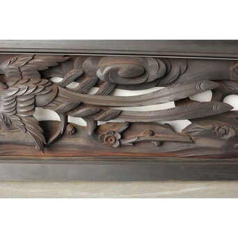 寺院欄間 木彫松竹梅に鳳凰 2枚1組　R0439 