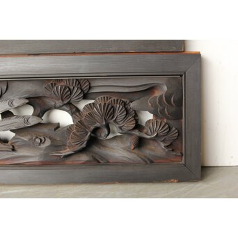 寺院欄間 木彫松竹梅に鳳凰 2枚1組　R0439 