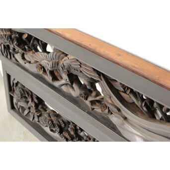 寺院欄間 木彫松竹梅に鳳凰 2枚1組　R0439 