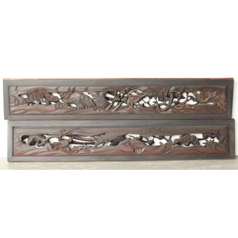 寺院欄間 木彫松竹梅に鳳凰 2枚1組　R0439 ウラ