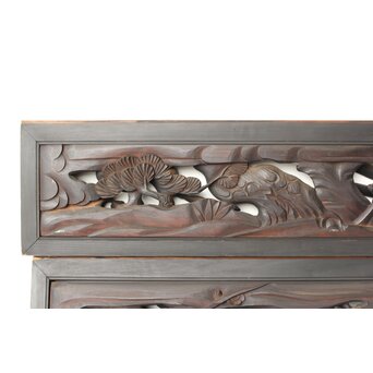 寺院欄間 木彫松竹梅に鳳凰 2枚1組　R0439 