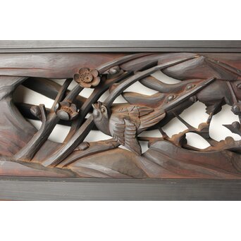 寺院欄間 木彫松竹梅に鳳凰 2枚1組　R0439 