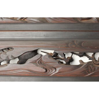 寺院欄間 木彫松竹梅に鳳凰 2枚1組　R0439 