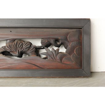 寺院欄間 木彫松竹梅に鳳凰 2枚1組　R0439 