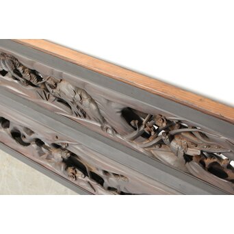 寺院欄間 木彫松竹梅に鳳凰 2枚1組　R0439 