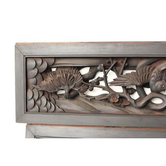 寺院欄間 木彫松竹梅に鳳凰 2枚1組　R0439 