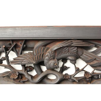 寺院欄間 木彫松竹梅に鳳凰 2枚1組　R0439 