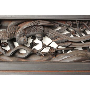 寺院欄間 木彫松竹梅に鳳凰 2枚1組　R0439 