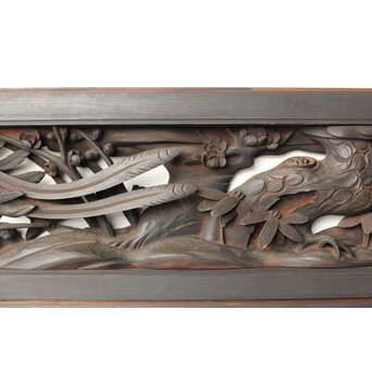 寺院欄間 木彫松竹梅に鳳凰 2枚1組　R0439 