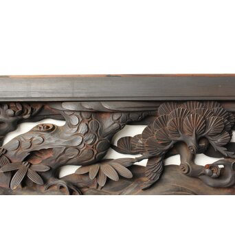 寺院欄間 木彫松竹梅に鳳凰 2枚1組　R0439 