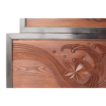 竜田川 欅一枚板木彫欄間 2枚1組　R0443Y 