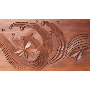 竜田川 欅一枚板木彫欄間 2枚1組　R0443Y 