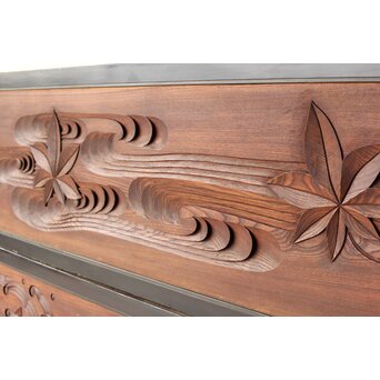 竜田川 欅一枚板木彫欄間 2枚1組　R0443Y 