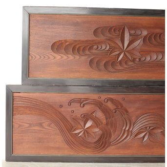 竜田川 欅一枚板木彫欄間 2枚1組　R0443Y 