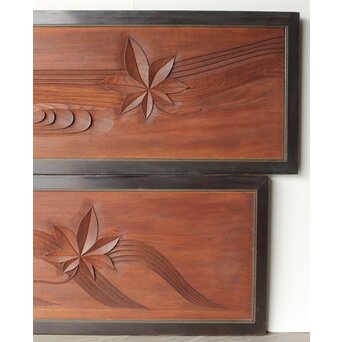 竜田川 欅一枚板木彫欄間 2枚1組　R0443Y 