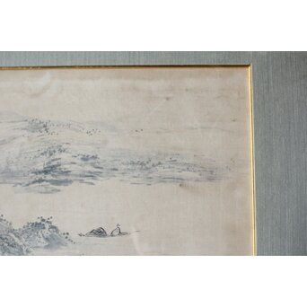 大作 松林桂月『風月漁家図』紙本額装 白井烟嵓 鑑題シール 二代中村蘭台印章　Z558 