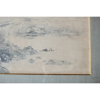 大作 松林桂月『風月漁家図』紙本額装 白井烟嵓 鑑題シール 二代中村蘭台印章　Z558 