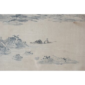 大作 松林桂月『風月漁家図』紙本額装 白井烟嵓 鑑題シール 二代中村蘭台印章　Z558 