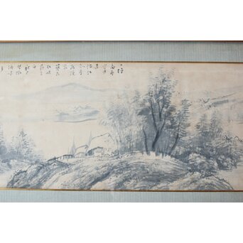 大作 松林桂月『風月漁家図』紙本額装 白井烟嵓 鑑題シール 二代中村蘭台印章　Z558 