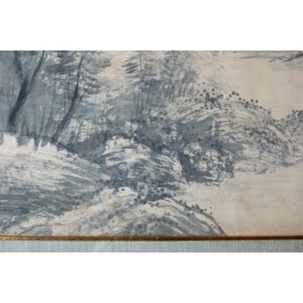 大作 松林桂月『風月漁家図』紙本額装 白井烟嵓 鑑題シール 二代中村蘭台印章　Z558 