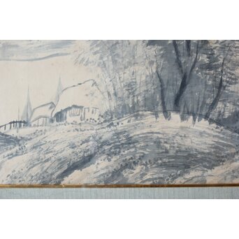 大作 松林桂月『風月漁家図』紙本額装 白井烟嵓 鑑題シール 二代中村蘭台印章　Z558 