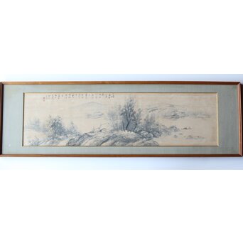 大作 松林桂月『風月漁家図』紙本額装 白井烟嵓 鑑題シール 二代中村蘭台印章　Z558