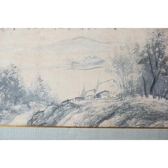 大作 松林桂月『風月漁家図』紙本額装 白井烟嵓 鑑題シール 二代中村蘭台印章　Z558 