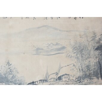 大作 松林桂月『風月漁家図』紙本額装 白井烟嵓 鑑題シール 二代中村蘭台印章　Z558 