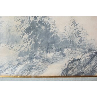 大作 松林桂月『風月漁家図』紙本額装 白井烟嵓 鑑題シール 二代中村蘭台印章　Z558 