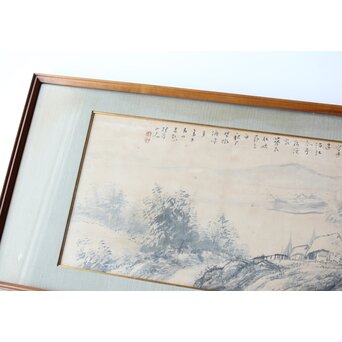 大作 松林桂月『風月漁家図』紙本額装 白井烟嵓 鑑題シール 二代中村蘭台印章　Z558 