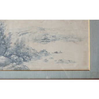 大作 松林桂月『風月漁家図』紙本額装 白井烟嵓 鑑題シール 二代中村蘭台印章　Z558 