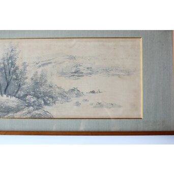 大作 松林桂月『風月漁家図』紙本額装 白井烟嵓 鑑題シール 二代中村蘭台印章　Z558 