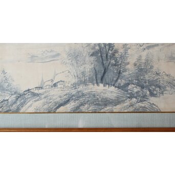 大作 松林桂月『風月漁家図』紙本額装 白井烟嵓 鑑題シール 二代中村蘭台印章　Z558 