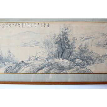 大作 松林桂月『風月漁家図』紙本額装 白井烟嵓 鑑題シール 二代中村蘭台印章　Z558 